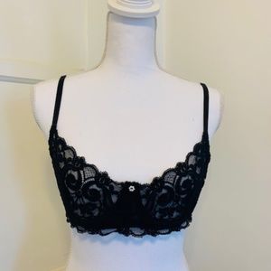 Nordstrom Blk Lace Bra w/ Bow/Flower Accent - 36B